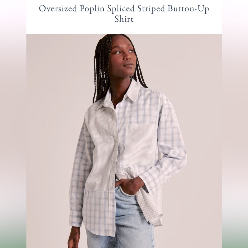 Abercrombie and Fitch Women’s Oversized Poplin Spliced Striped Button Up Shirt